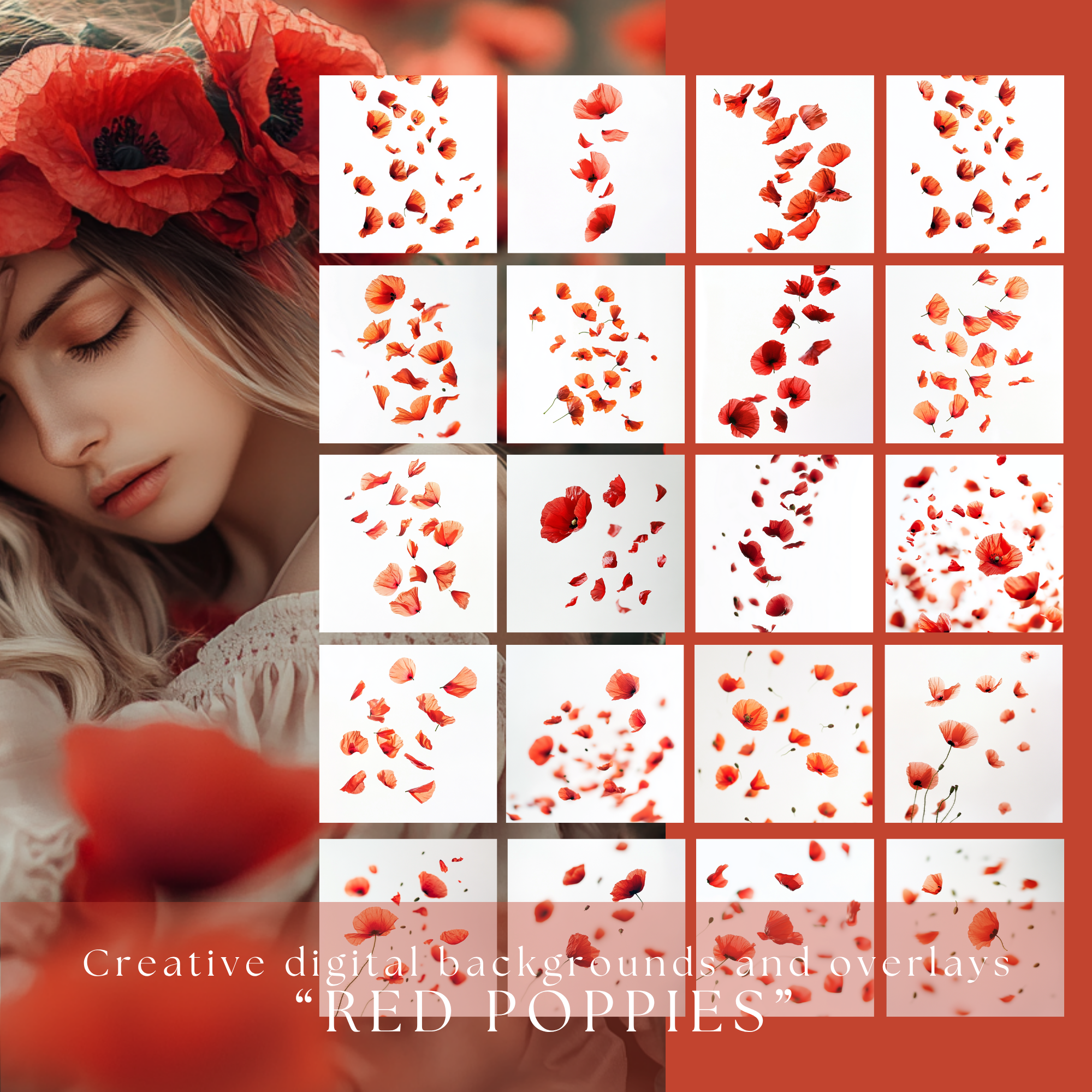 "RED POPPIES" Digital Backgrounds & Overlays - Image 3