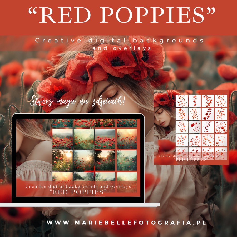 "RED POPPIES" Digital Backgrounds & Overlays