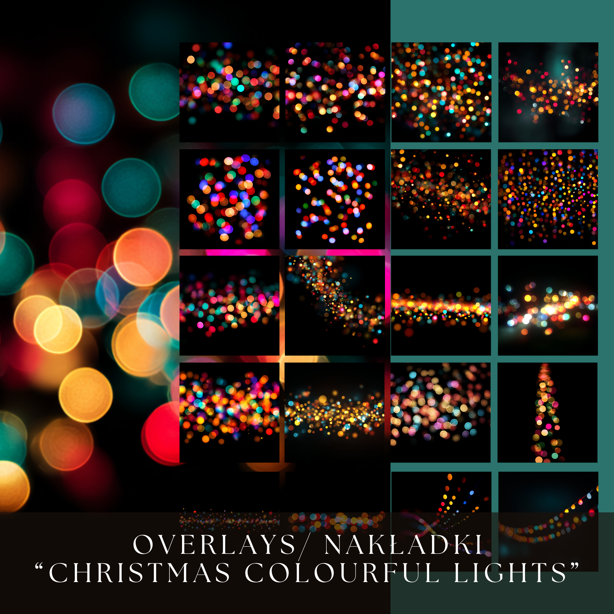 Christmas Colourful Lights- Digital Overlays - Image 2