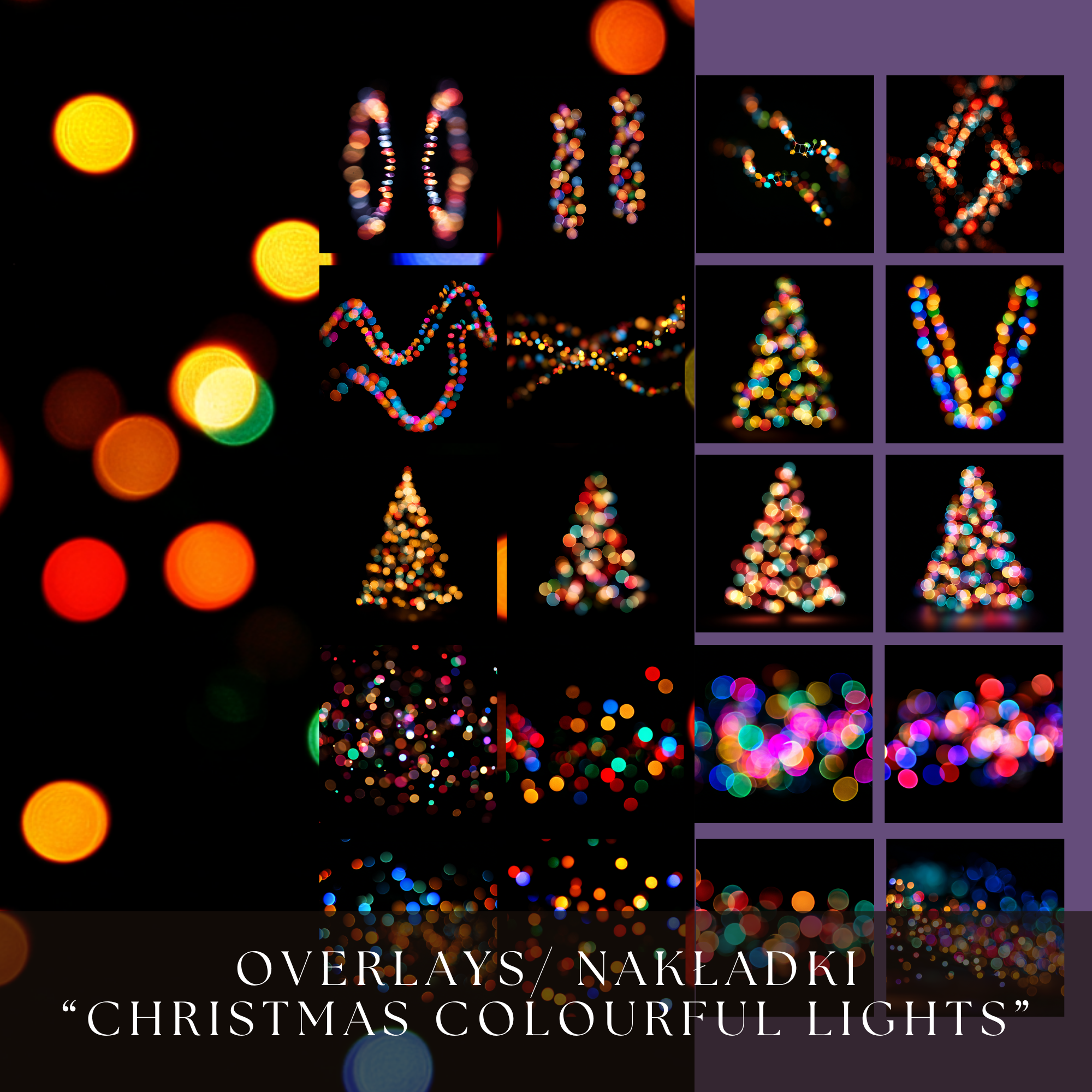 Christmas Colourful Lights- Digital Overlays - Image 3