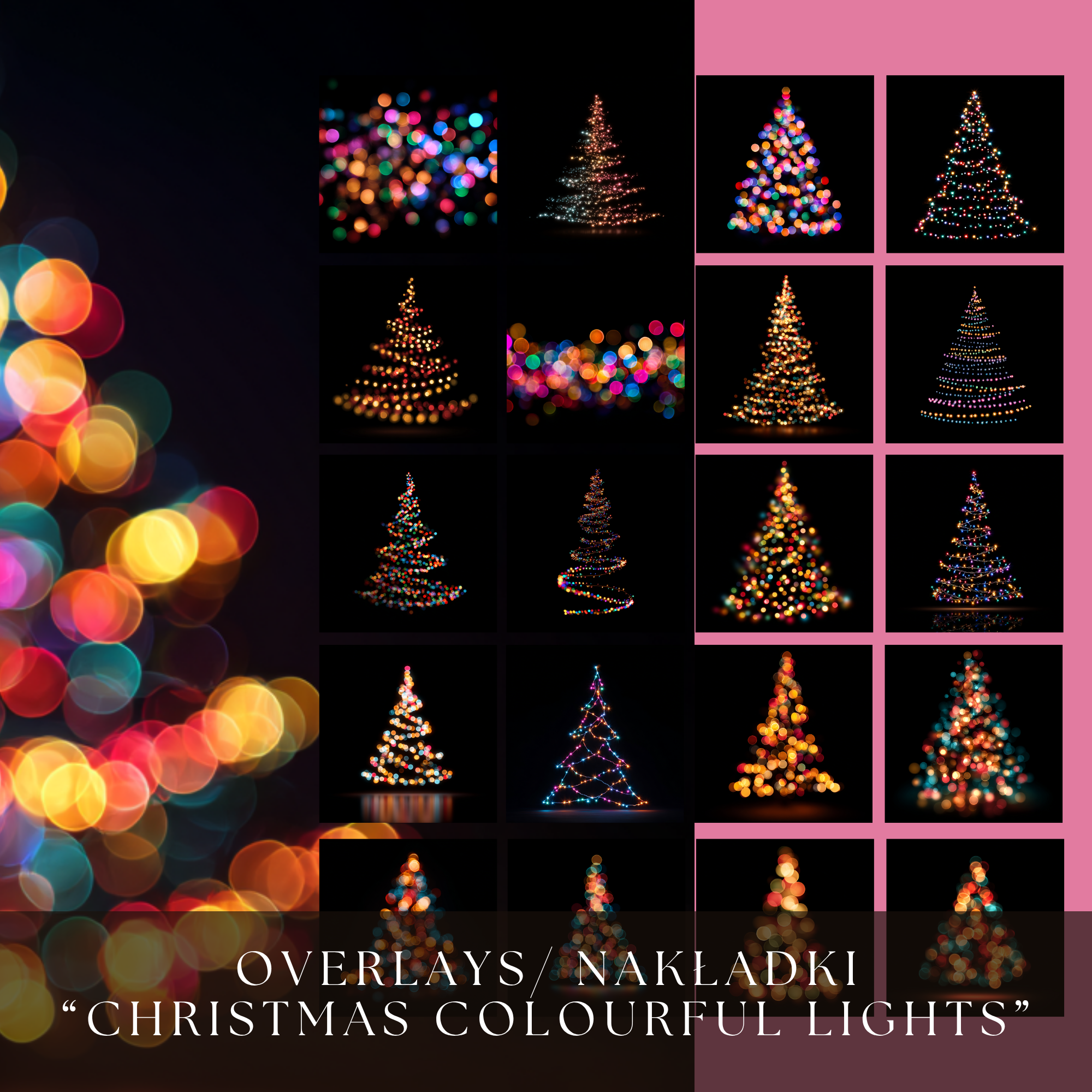 Christmas Colourful Lights- Digital Overlays - Image 4