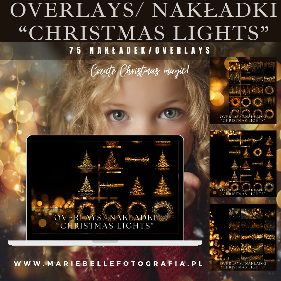 Golden Christmas Lights- Digital overlays